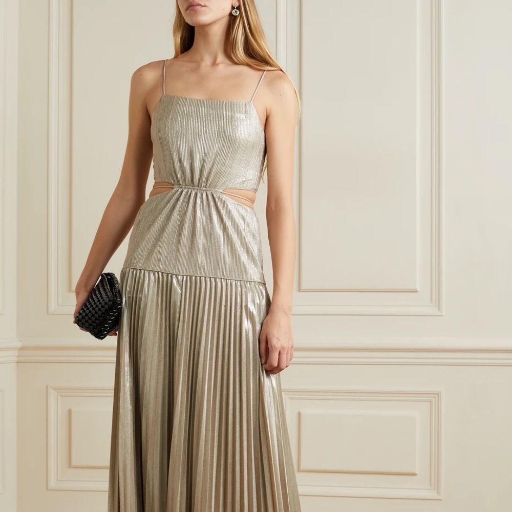 JONATHAN SIMKHAI Daisy cutout plissé-lamé maxi dress NWT